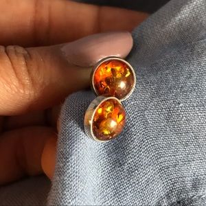 Silver amber earrings